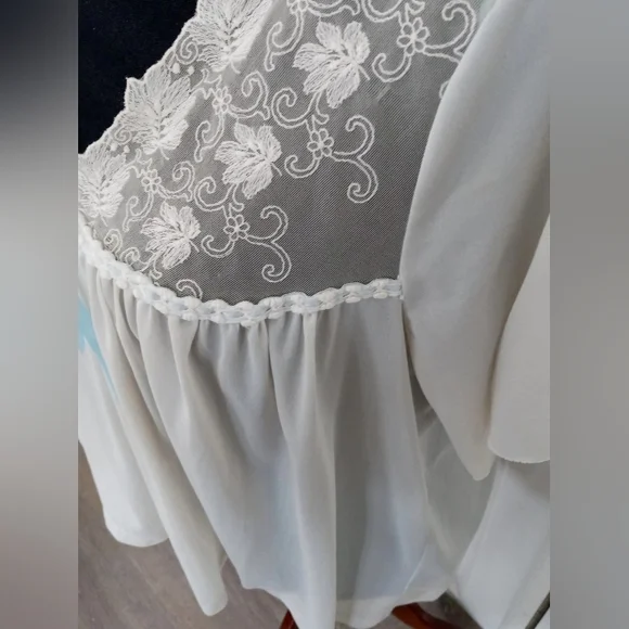 Vanity Fair 60s Vintage Babydoll Nightgown Lace Blue Bow. Made In USA. Excellent - Picture 11 of 12